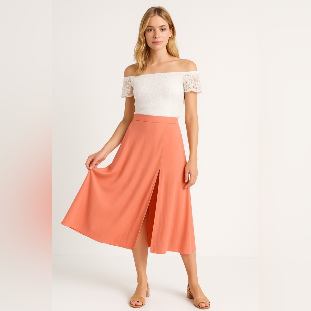 Wilfred Coral High Waist Midi Skirt size Small